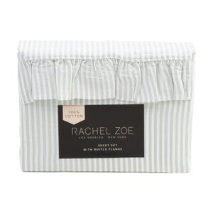 RACHEL ZOE Cotton Stripe Ruffle Flange Sheet Set